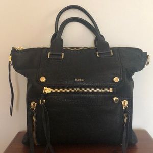 Botkier Black Leather Tote with Gold Hardware Accents